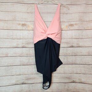 Aqua Eve NWT One Piece Bathing Suit Tummy Control Size 20W Black Coral Pink